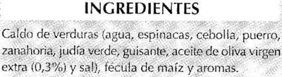 Liste des ingrédients du produit Caldo de Verduras y Hortalizas Alipende 1 l