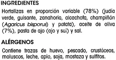 List of product ingredients Menestra de verduras Alipende 240 g