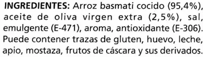 Liste des ingrédients du produit Arroz cocido Basmati Alipende 250 g (2 x 125 g)