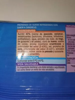 Lista de ingredientes del producto Palitos de Surimi Alipende 300 g