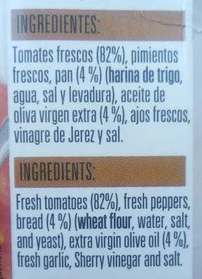 Liste des ingrédients du produit Salmorejo con pan de pueblo Santa Teresa 1 l