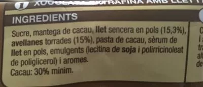 List of product ingredients Xocolata amb llet amb avellanes Bonpreu 