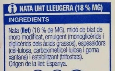 Lista de ingredientes del producto Nata líquida per cuinar Bonpreu 