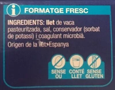 Lista de ingredientes del producto Formatge Fresc Bonpreu 