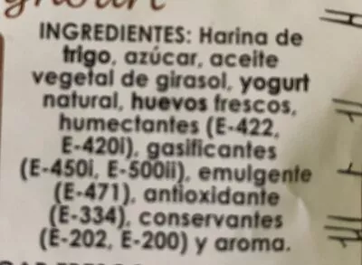 Lista de ingredientes del producto Bizcocho suave de Yoghout saski 