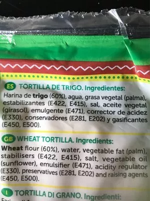 Liste des ingrédients du produit Tortillas de trigo wraps Mexifoods 