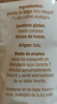 Liste des ingrédients du produit Ecocesta Espaguetis Integrales Ecológicos Ecocesta 500 g