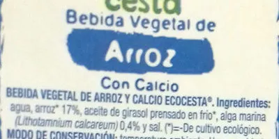 List of product ingredients Bebida vegetal de arroz con calcio Ecocesta 1 l