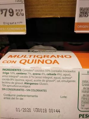 List of product ingredients Multigrano con quinoa Vegetalia 2 x 125 g