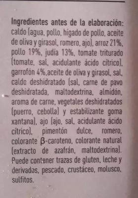 Liste des ingrédients du produit Paella valenciana Gastraval 320g