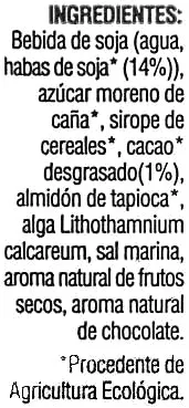 List of product ingredients Bebida de soja ecológica con chocolate Soria Natural 1 l
