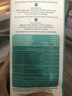 Liste des ingrédients du produit Bebida de soja orgánica ecológica Soria Natural 1 l