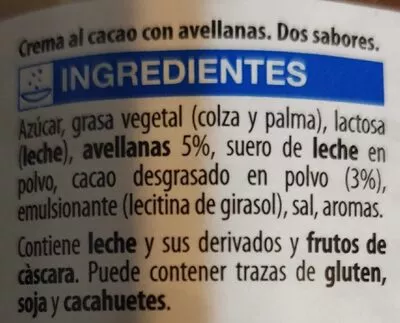 Liste des ingrédients du produit Crema al cacao con avellanas Unide 400 g