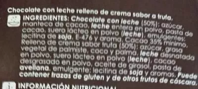 List of product ingredients Chocolate con leche relleno sabor trufa unide 100 g