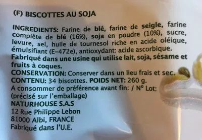 Lista de ingredientes del producto Fibroki biscottes soja Naturhouse, Fibroki 