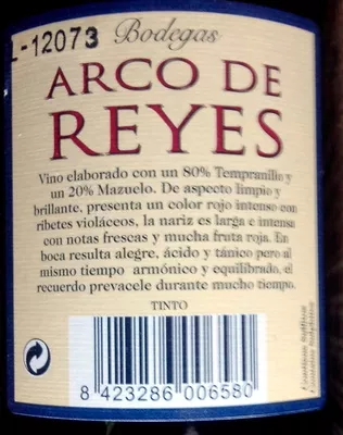 List of product ingredients Rioja joven 2011 Arco de Reyes 75 cl