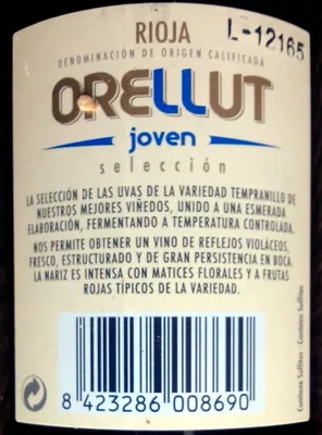 List of product ingredients Vino Rioja joven 2011 Orellut 75 cl