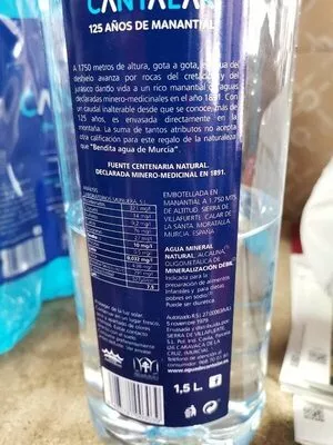 Lista de ingredientes del producto Agua Cantalar cantalar 