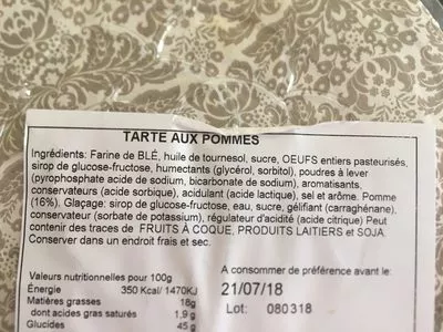 List of product ingredients Tarte aux pommes  