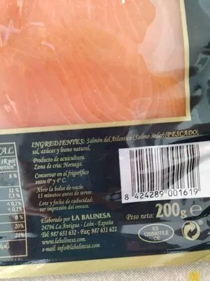 Liste des ingrédients du produit Salmon ahumado noruego la balinesa 200 g