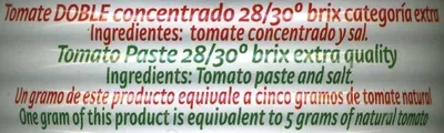 Lista de ingredientes del producto Tomate doble concentrado Hida 170 g, 170 ml