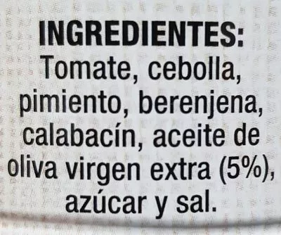 List of product ingredients Pisto sofrito de verduras estilo casero Hida 340