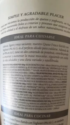 Liste des ingrédients du produit Queso fresco batido con yoghourt 0% M.G. Pastoret 