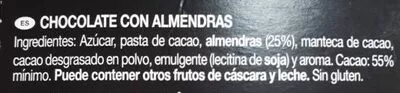 List of product ingredients Chocolate 55% con almendras enteras Froiz 200 g