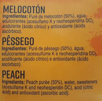 List of product ingredients Zumo de Melocotón sin azúcares añadidos Froiz 