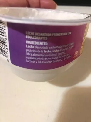 List of product ingredients Entrehoras yogur rico en proteínas sabor vainilla Reina 