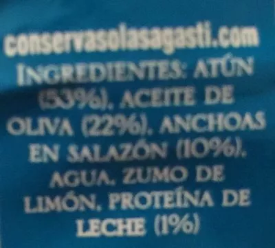 List of product ingredients Crema de atún y anchoas Olasagasti 