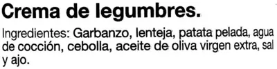Lista de ingredientes del producto Crema de legumbres Selección gourmet Pedro Luis 485 g (neto), 500 ml