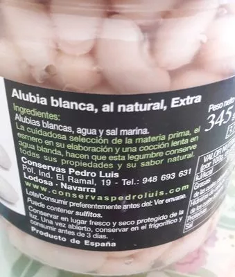 Liste des ingrédients du produit Alubia blanca Pedro Luis 