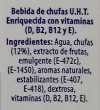 Lista de ingredientes del producto Bebida vegetal de chufa Mercader 1 l