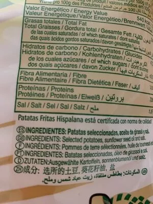 Lista de ingredientes del producto Patatas fritas Hispalana 