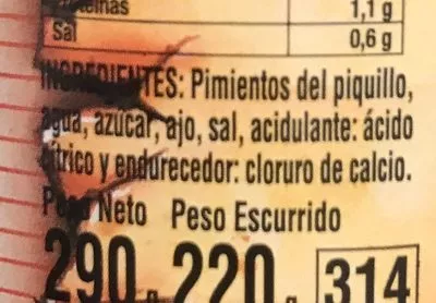 List of product ingredients Pimientos del piquillo  