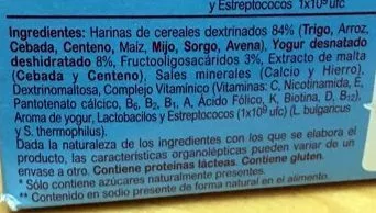 List of product ingredients Blevit plus cereales y yogur Ordesa 