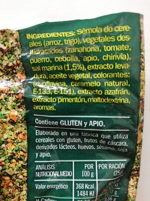 Lista de ingredientes del producto Sopa vegetal kesvit  