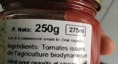 Lista de ingredientes del producto Purée de tomates concentrée  250 g