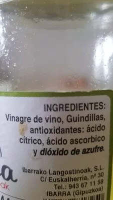 Lista de ingredientes del producto Guindillas de Ibarra Txumitxa 