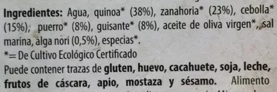 Liste des ingrédients du produit Quinoa con verduras y algas Natursoy, Nutrition & Santé Iberia S.L., Nutrition & Santé S.A.S., Otsuka Pharmaceutical Co. Ltd., Otsuka Holdings Co. Ltd. 300 g