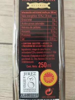 List of product ingredients Vinagre de Jerez Finca Terral 