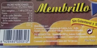Lista de ingredientes del producto Carne de membrillo  