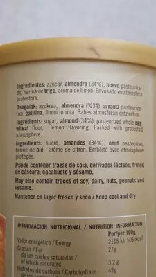Lista de ingredientes del producto Tejas de Tolosa Casa Eceiza 150 g