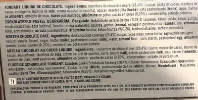 Liste des ingrédients du produit 2 fondant de chocolate Casa Eceiza 200 g