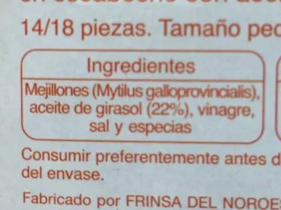 Liste des ingrédients du produit Mejillones en escabeche Auchan 
