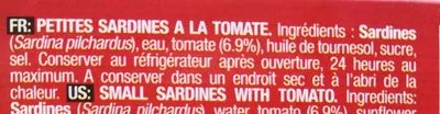 List of product ingredients Sardines avec tomates Plaza del sol 