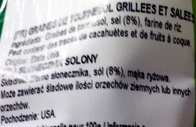 List of product ingredients Graines de tournesol grillées et salées Plaza del Sol 250 g