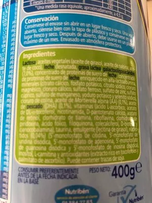 Lista de ingredientes del producto Natal 1 Nutribén 400 g