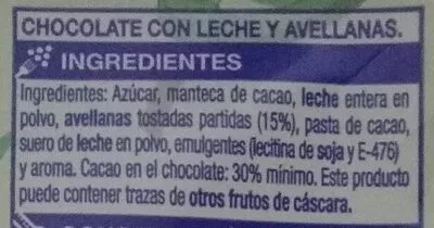 Liste des ingrédients du produit Chocolate com Leche y Avellanas superSol 150 g